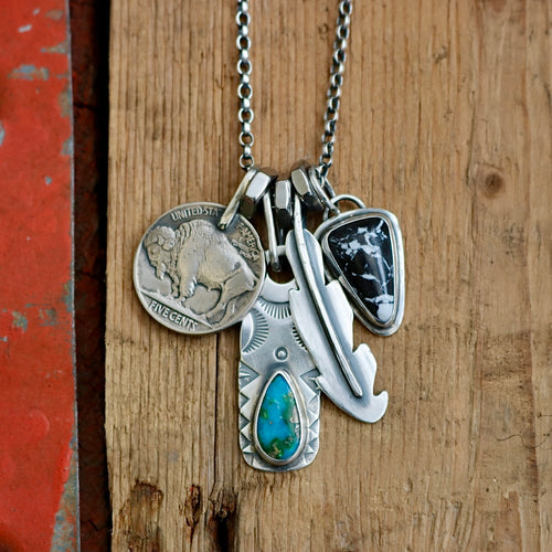 Sonoran Mountain turquoise bar pendant with White Buffalo pendant Reworked Necklace