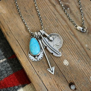 Alpine Blue turquoise Pendant + Arrow Reworked Necklace
