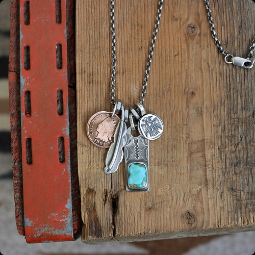 Sonoran South Hill Turquoise bar pendant + Thunderbird pendant Reworked Necklace