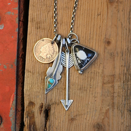 White Buffalo pendant + Pilot Mountain feather Reworked Necklace