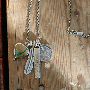 Royston Ribbon turquoise pendant + Feather Reworked Necklace