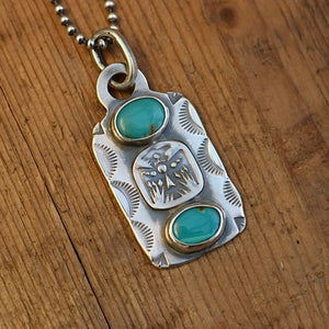 Pilot Mountain Turquoise + Thunderbird Dog Tag Necklace