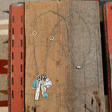 Load image into Gallery viewer, Bandits Mine turquoise Feather + Thunderbird Reworked Necklace