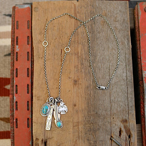 Bandits Mine turquoise Feather + Thunderbird Reworked Necklace