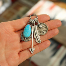 Load image into Gallery viewer, Alpine Blue turquoise Pendant + Arrow Reworked Necklace