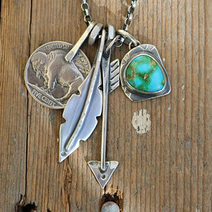 Sonoran Mountain Turquoise pendant + Arrow pendant Reworked Necklace