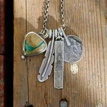 Load image into Gallery viewer, Royston Ribbon turquoise pendant + Feather Reworked Necklace