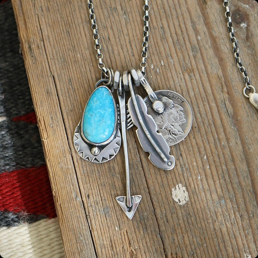 Alpine Blue turquoise Pendant + Arrow Reworked Necklace