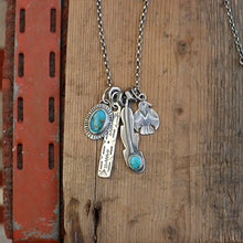 Load image into Gallery viewer, Bandits Mine turquoise Feather + Thunderbird Reworked Necklace