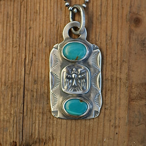 Pilot Mountain Turquoise + Thunderbird Dog Tag Necklace