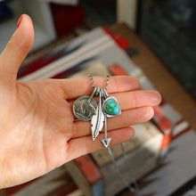 Load image into Gallery viewer, Sonoran Mountain Turquoise pendant + Arrow pendant Reworked Necklace