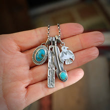 Load image into Gallery viewer, Bandits Mine turquoise Feather + Thunderbird Reworked Necklace