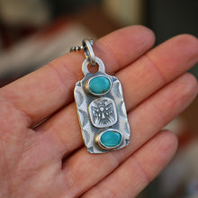 Load image into Gallery viewer, Pilot Mountain Turquoise + Thunderbird Dog Tag Necklace