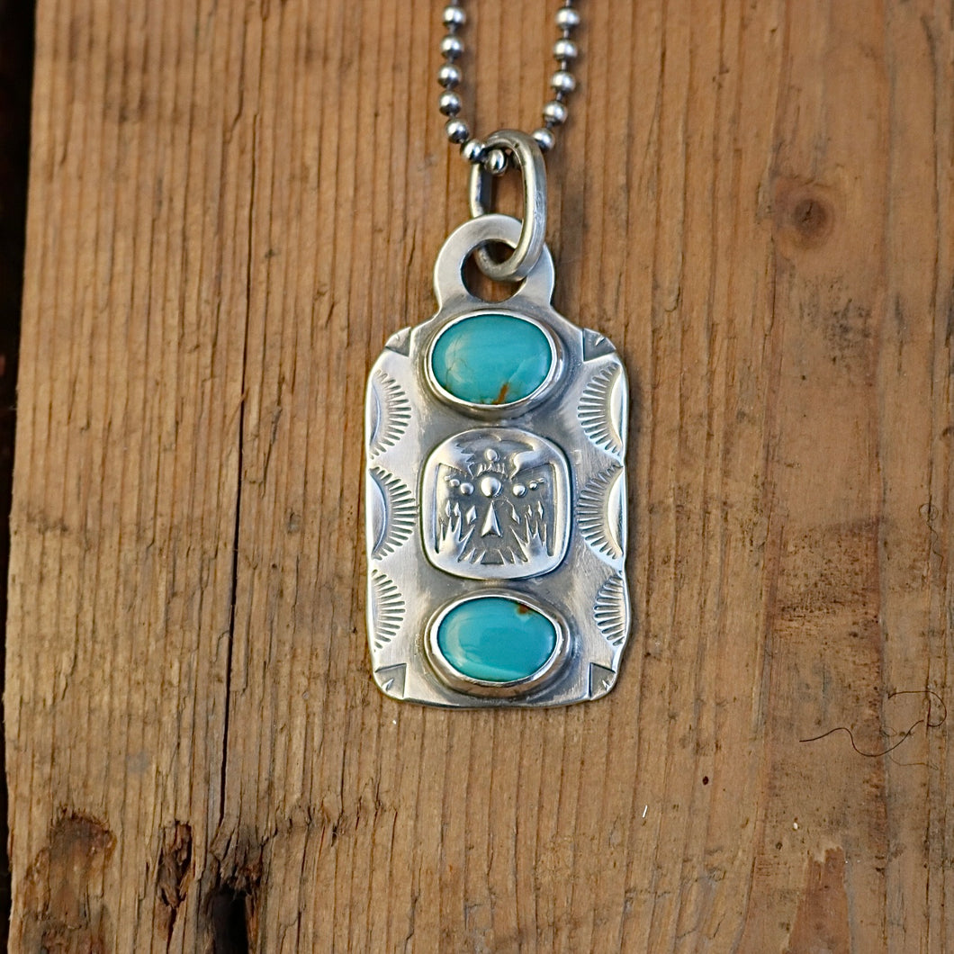 Pilot Mountain Turquoise + Thunderbird Dog Tag Necklace