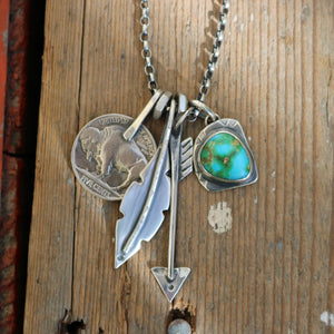 Sonoran Mountain Turquoise pendant + Arrow pendant Reworked Necklace