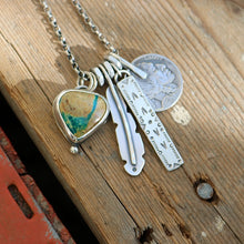 Load image into Gallery viewer, Royston Ribbon turquoise pendant + Feather Reworked Necklace