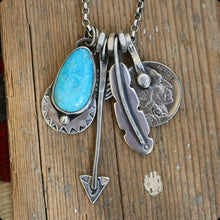 Load image into Gallery viewer, Alpine Blue turquoise Pendant + Arrow Reworked Necklace