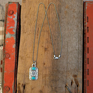 Pilot Mountain Turquoise + Thunderbird Dog Tag Necklace