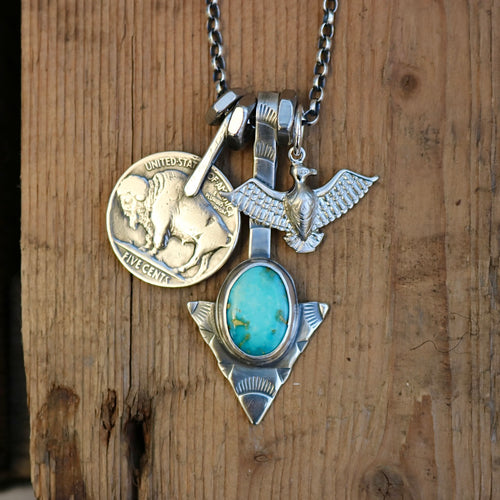 Sonoran South Hill turquoise Arrow + Vintage Eagle Reworked Necklace