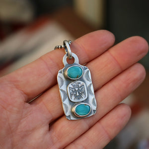 Pilot Mountain Turquoise + Thunderbird Dog Tag Necklace