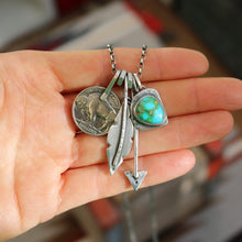 Load image into Gallery viewer, Sonoran Mountain Turquoise pendant + Arrow pendant Reworked Necklace