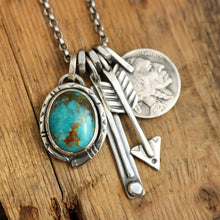 Load image into Gallery viewer, Cumpas Turquoise Snake pendant + Arrow pendant Reworked Necklace
