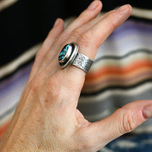 Load image into Gallery viewer, Hubei Cloud Mountain Turquoise + Sterling Shadowbox Ring
