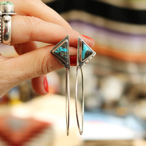 Kingman Turquoise + Sterling Silver Hoop Post Earrings