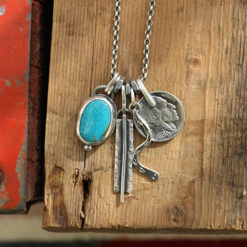 Cumpas Turquoise pendant + 1926 Nickel Reworked Necklace