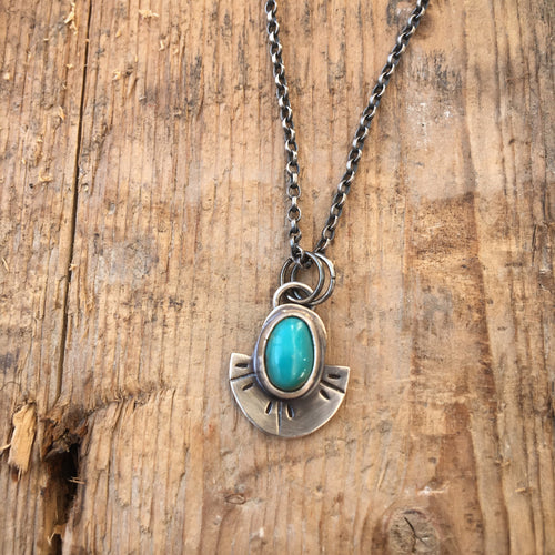 Blue Gem Turquoise Half Moon Necklace #3